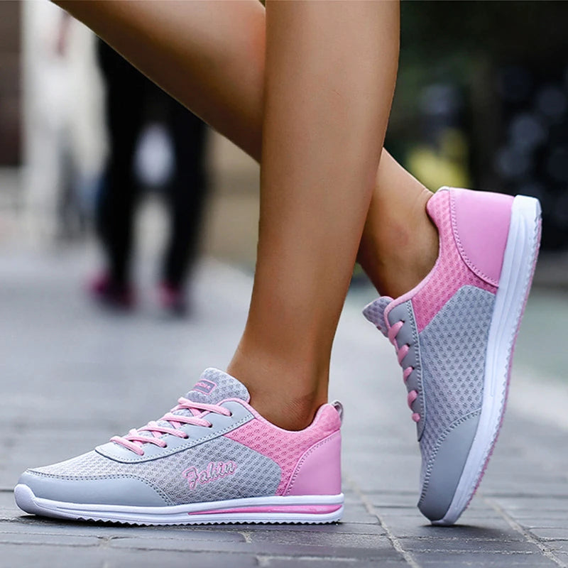 Breathable Sneakers for Women 2024 New Fashion Solid Color Soft Mesh Fabric Lace Up Shoes