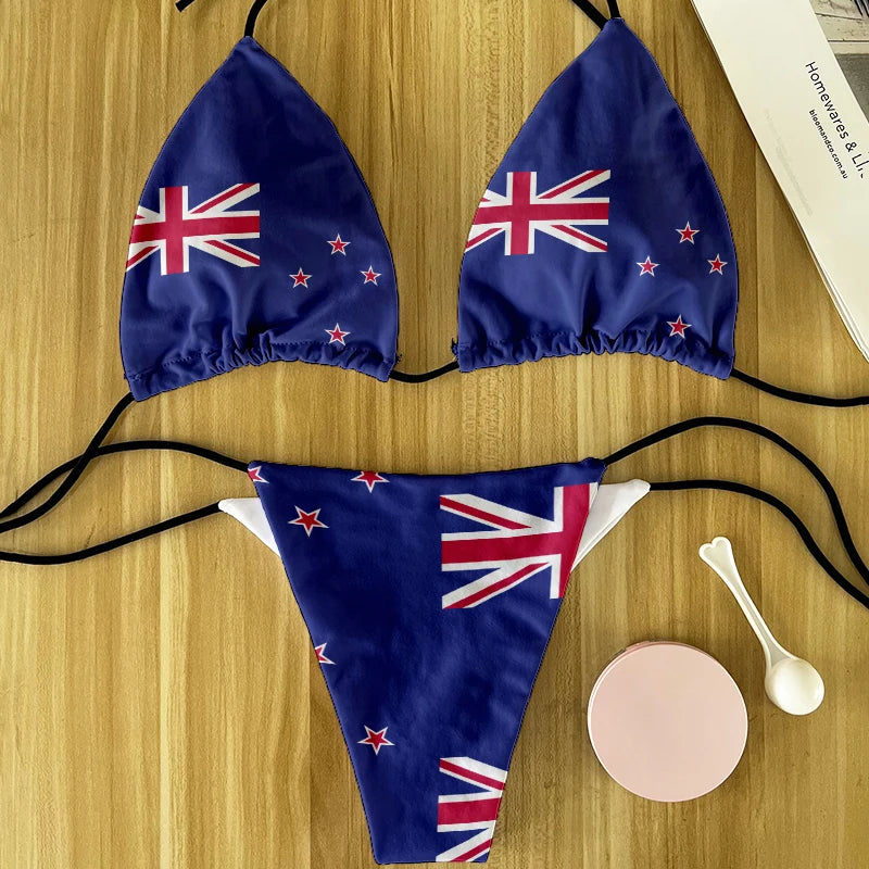 Fashion Flag Pattern Bikini: Sexy Two-Piece Beach Party Swimsuit for Women Eye-Catching