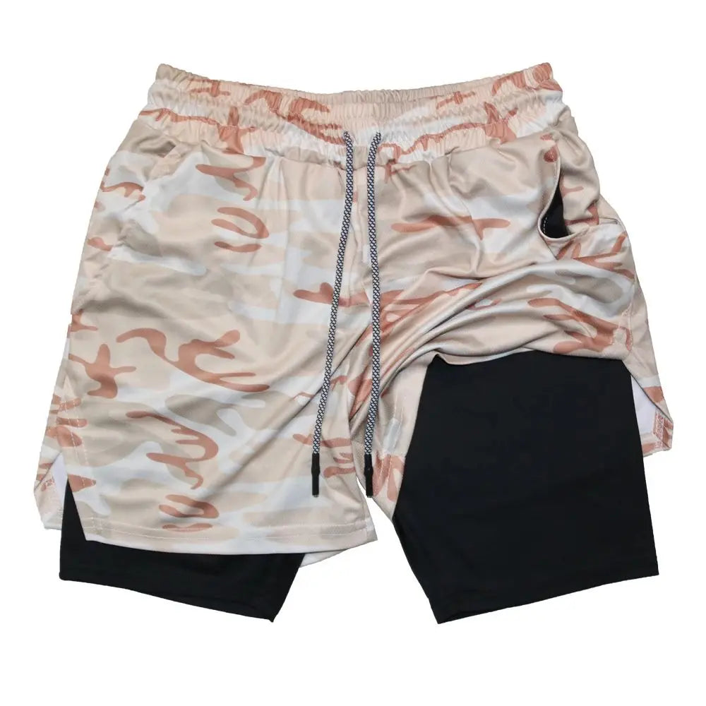 Men's Double Layer Fitness Shorts Quick Dry 2-in-1 Training Shorts Unisex Polyester