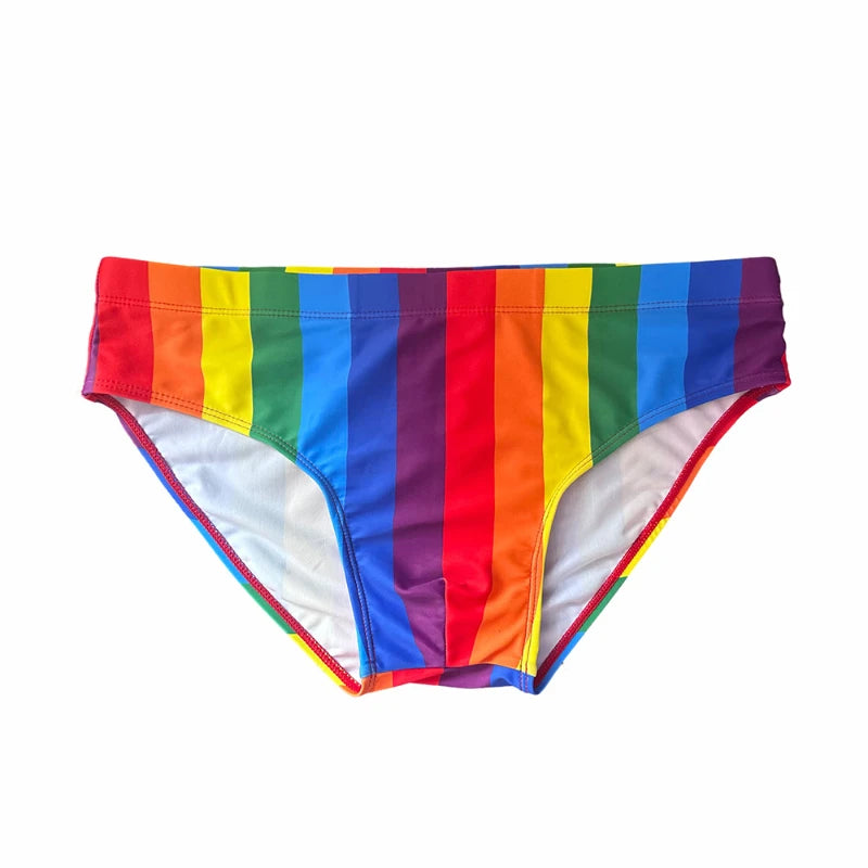 Fashionable Rainbow Stripes Men's Swimming Trunks for Eye-Catching Style