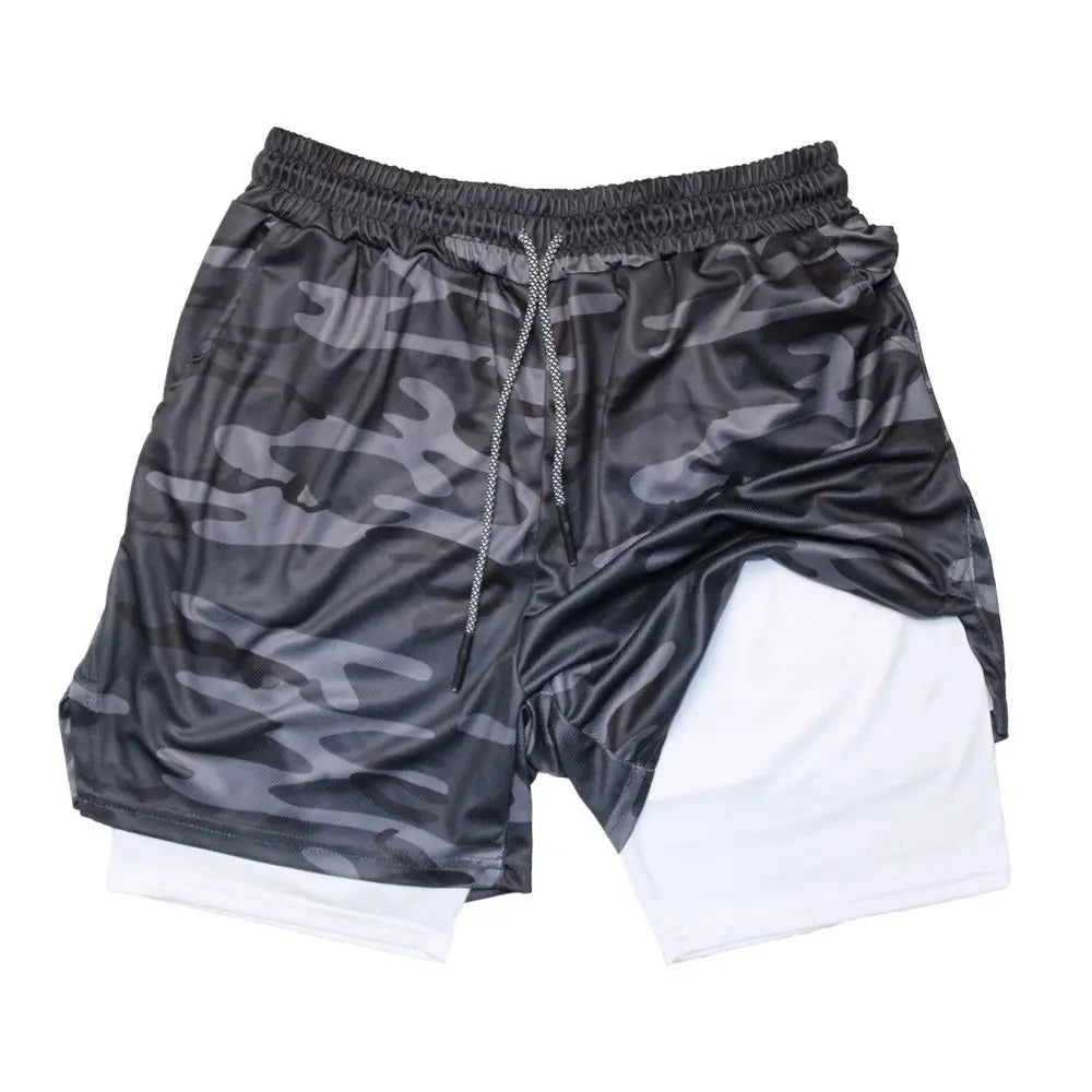 Men's Double Layer Fitness Shorts Quick Dry 2-in-1 Training Shorts Unisex Polyester