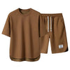 Casual Summer Outfit Set for Men Eye Catching Short Sleeve T-shirt with Elastic Drawstring Waist Wide Leg Shorts