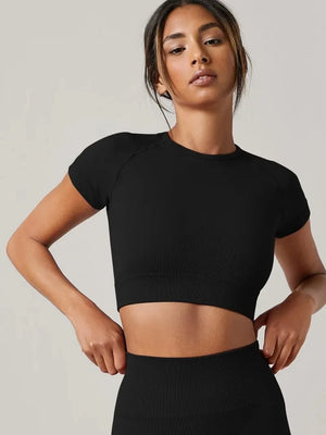 Women's Seamless Yoga Top Short Sleeve Breathable Quick Dry Active Wear