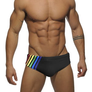 Men's Sexy Rainbow Striped Swimwear Quick Dry Low Waist Swimming Briefs Breathable Swimsuit