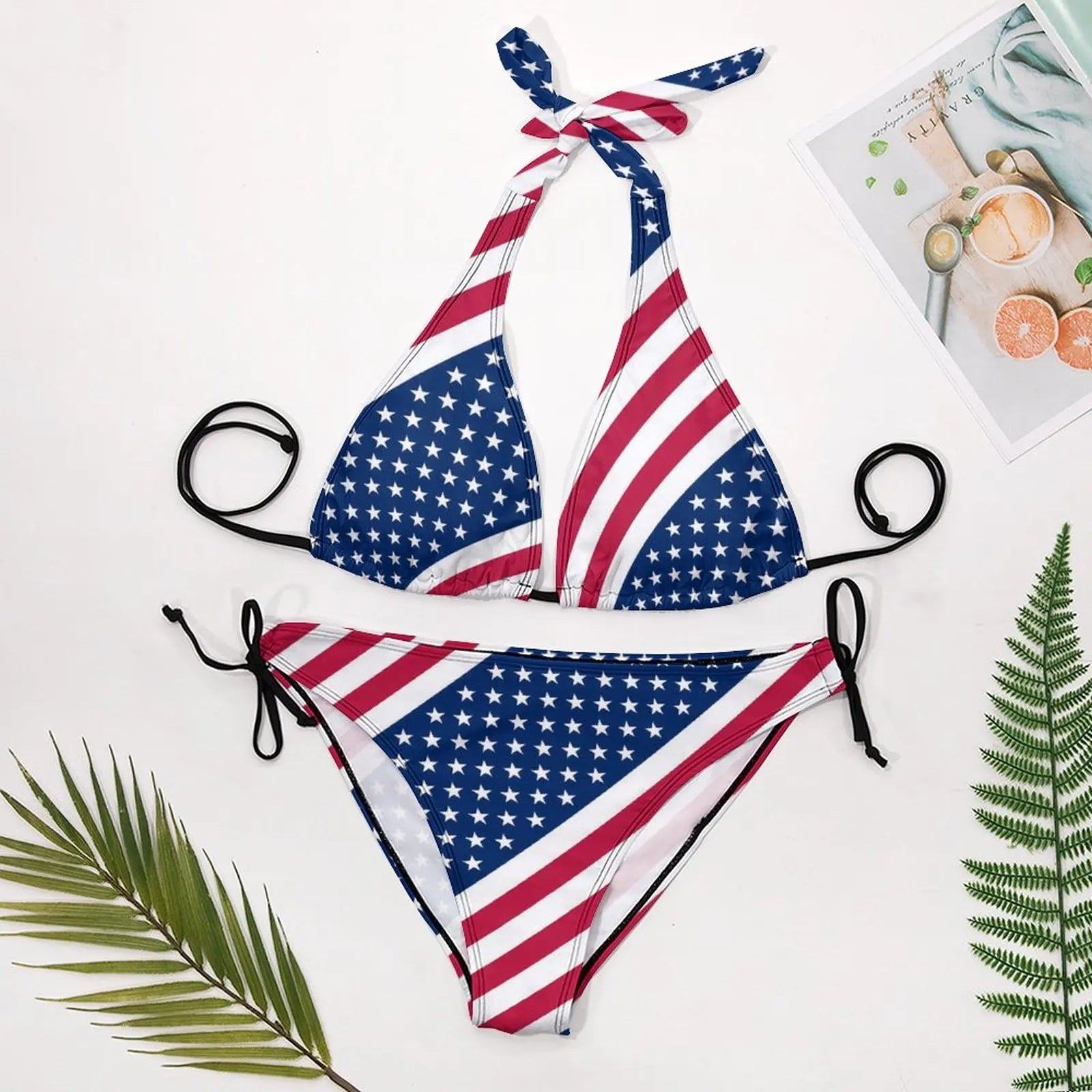 United States of American Flag Bikini Set: Sexy Stars Print Deep V Neck Swimwear for Women