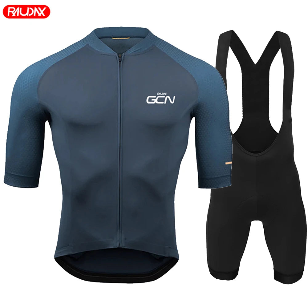 Men's Short Sleeve Cycling Jersey Set Raudax GCN Summer Triathlon Uniform