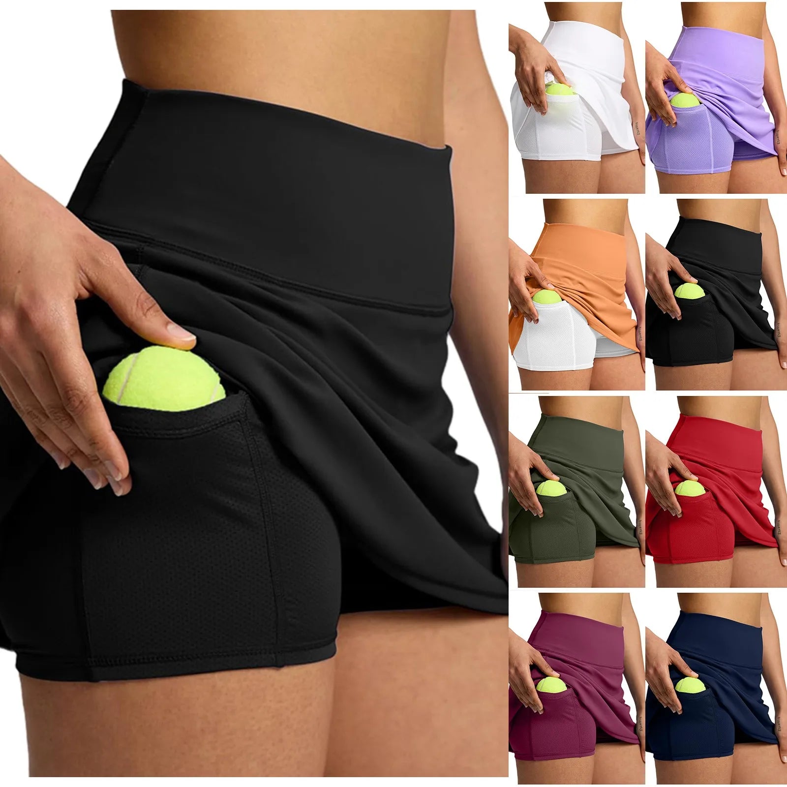 Tennis Skirts Women's Shorts-Skirt Two Layered High Waist with Pocket