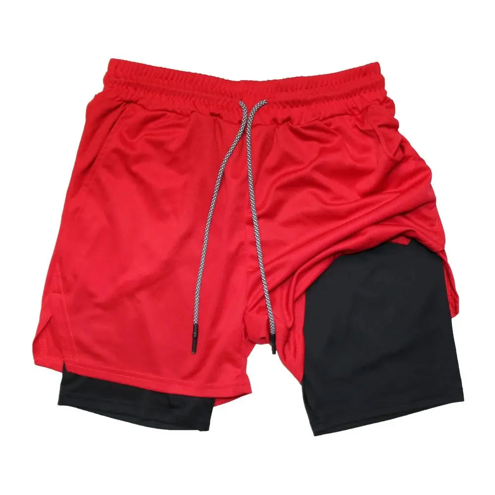 Men's Double Layer Fitness Shorts Quick Dry 2-in-1 Training Shorts Unisex Polyester