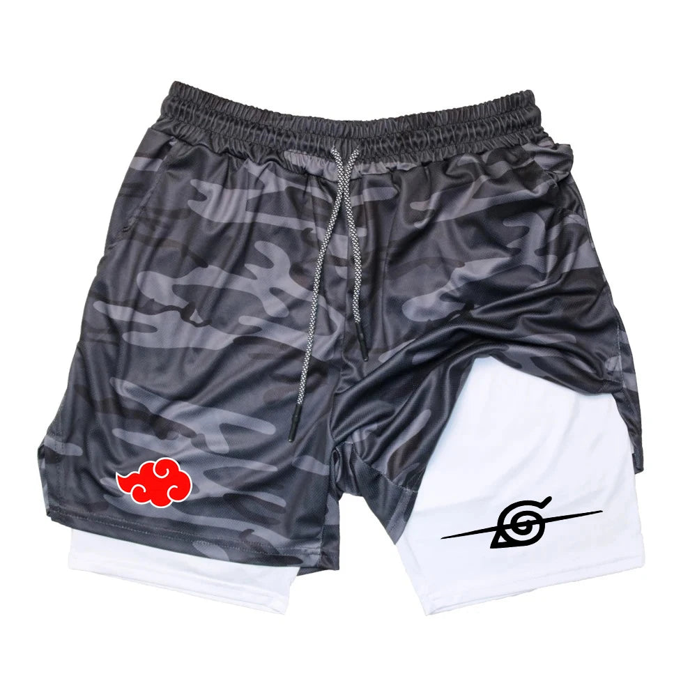 Double Layer Men's Anime Shorts for Gym Workout Quick-Drying