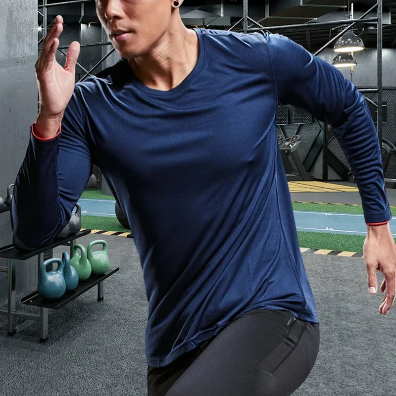 Men Running Sport Shirts Long Sleeve Plus Size