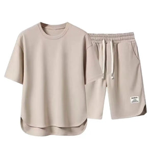 Casual Summer Outfit Set for Men Eye Catching Short Sleeve T-shirt with Elastic Drawstring Waist Wide Leg Shorts