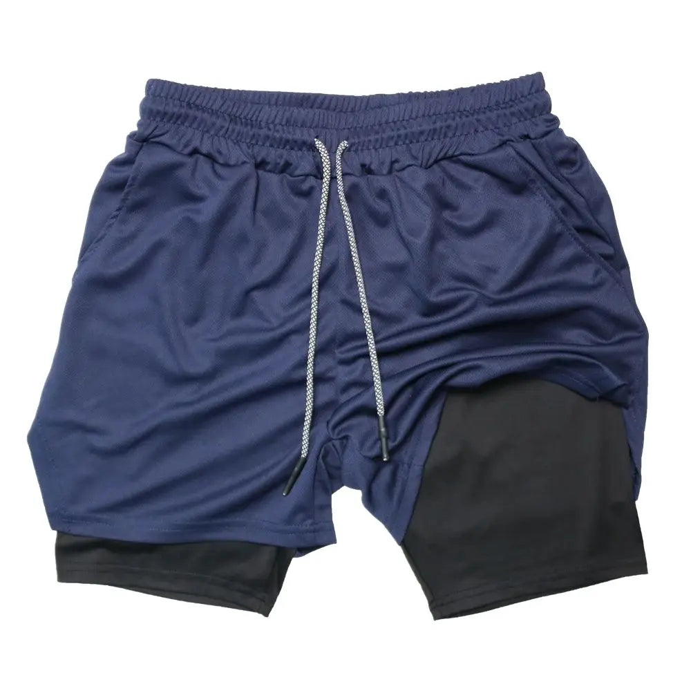 Men's Double Layer Fitness Shorts Quick Dry 2-in-1 Training Shorts Unisex Polyester