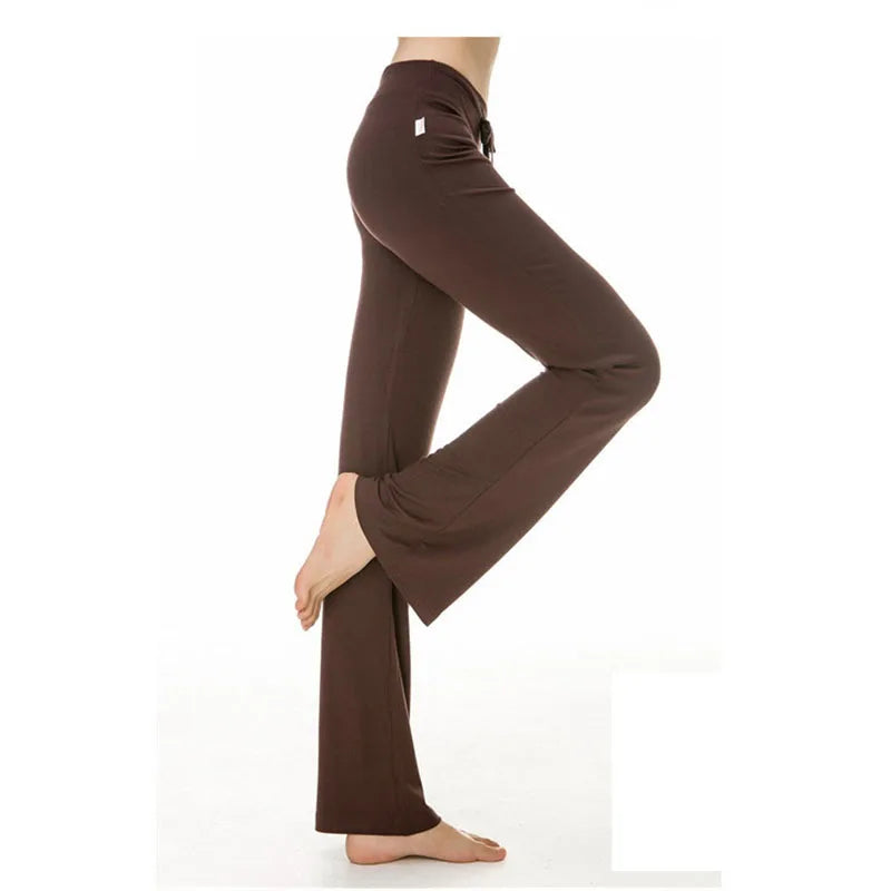 2024 Women's High Waist Stretch Bandage Flare Sport Pants Wide Leg Dance Yoga Long Trousers for Fashionable Fitness Wear