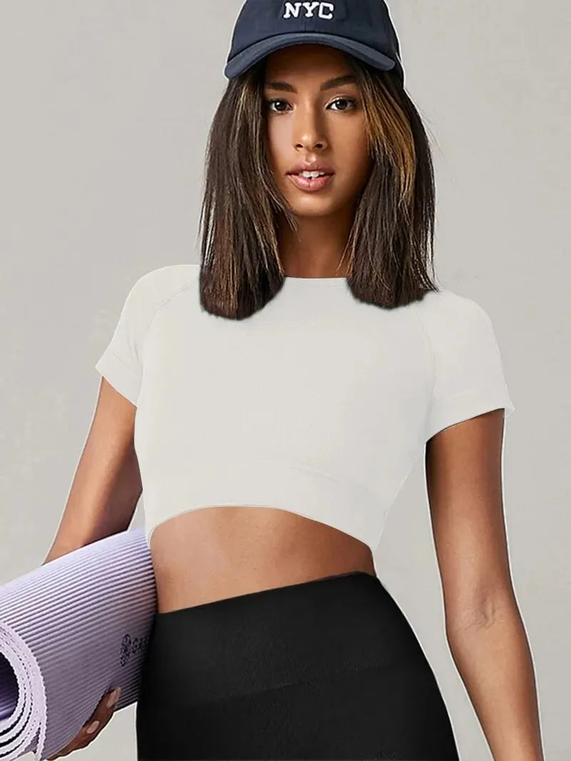 Women's Seamless Yoga Top Short Sleeve Breathable Quick Dry Active Wear