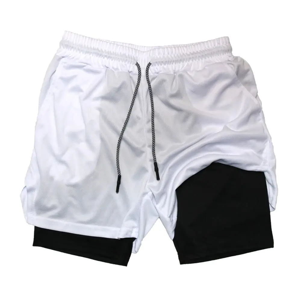 Men's Double Layer Fitness Shorts Quick Dry 2-in-1 Training Shorts Unisex Polyester