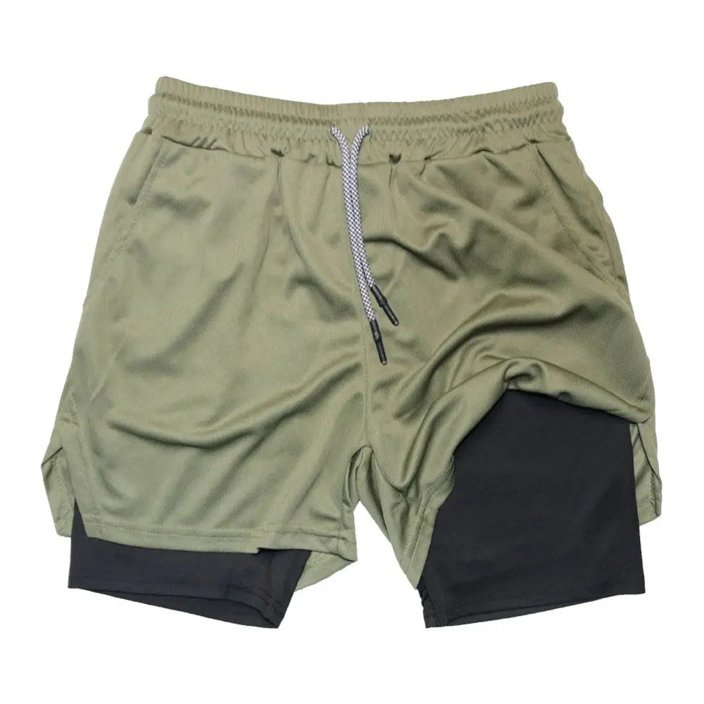 Men's Double Layer Fitness Shorts Quick Dry 2-in-1 Training Shorts Unisex Polyester