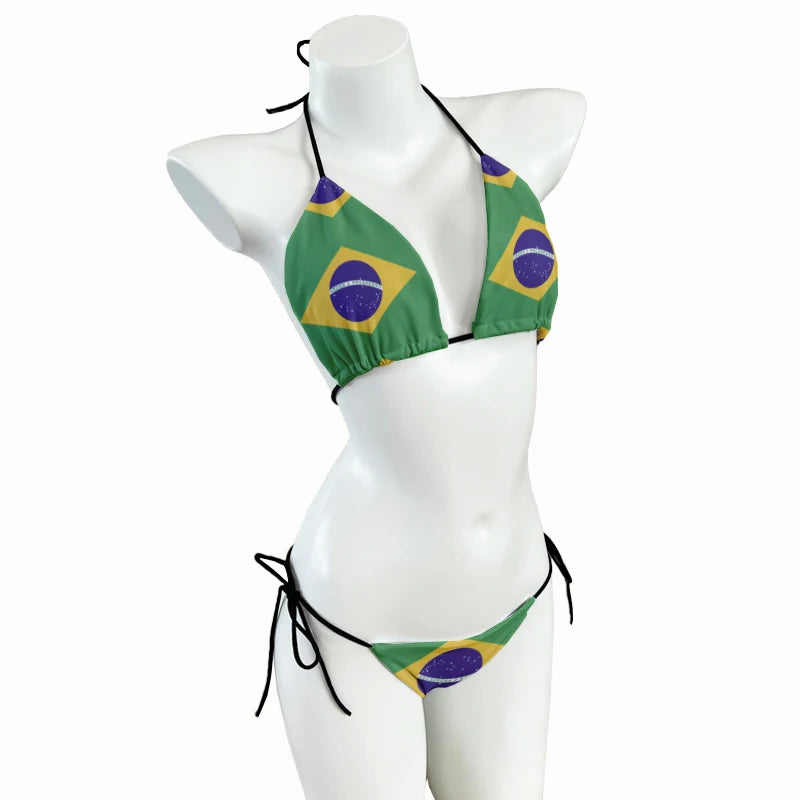 Fashion Flag Pattern Bikini: Sexy Two-Piece Beach Party Swimsuit for Women Eye-Catching