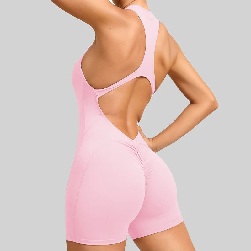 Women's Summer Short Sleeveless Yoga Wear One-piece Bodysuit Breathable Quick Dry